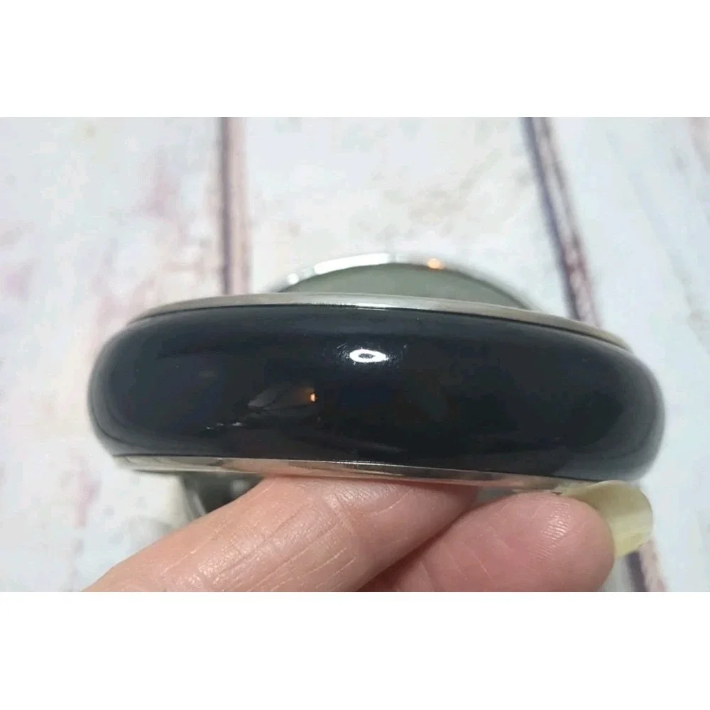 Enameled Silver Tone Bangle Bracelets Blue White Black Vintage‎ 80s